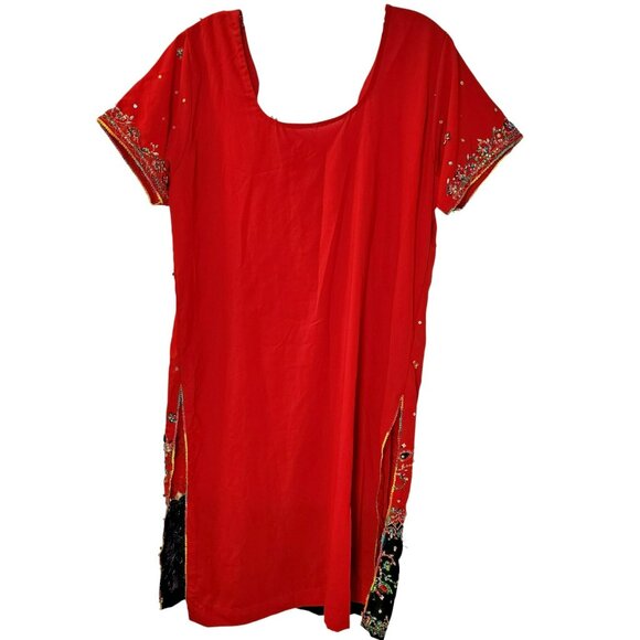 Punjabi Suit Est. L Red Black 3pc Embroidered + Bells Dupatta Desi Festival Y2K - Picture 11 of 15